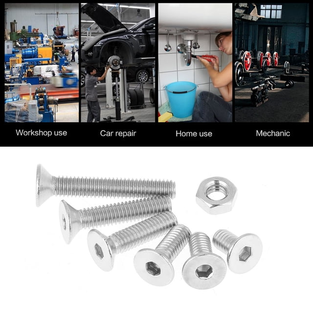 Kit surtido de 180 tornillos y tuercas de cabeza plana de acero inoxidable M4 304 con caja
