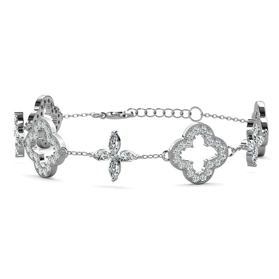 Cate & Chloe Samara 18k White Gold Plated Clover Station Bracelet with Swarovski Crystals