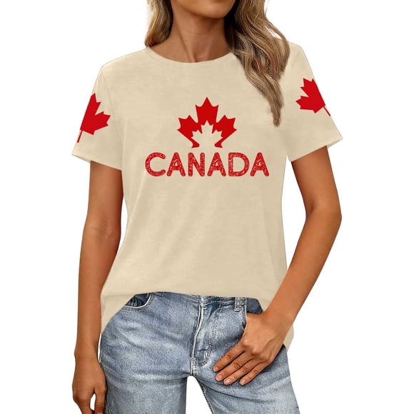 Women Canada Pride T Shirt Canadian Flag Short Sleeve Holiday Tees Top Women National Day Patriotic 1st July Women Canada Pride Casual Graphic Top