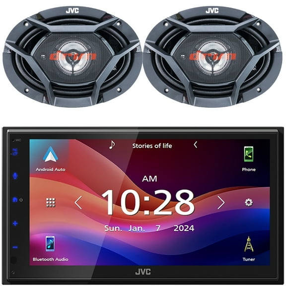 JVC KW-M695BW 6.8" WSVGA LCD Display Single-DIN Bluetooth USB/MP3 Digital Media Shallow Chassis Multimedia SiriusXM Ready Receiver, 2x JVC CS-DR693 6x9" 500 Watts Max Power 3-Way Car Audio Speakers