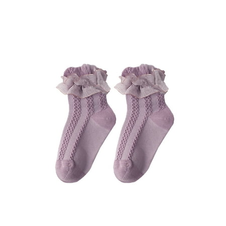

Spring hue Baby Kids Girl Lace Socks Toddler Girl Lace Flounce Princess Socks Cable Knitted Cotton Stocking