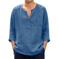 thumbnail image 7 of Mens Linen Shirt Breathable 3/4 Sleeve T Shirts Pullover V Neck Loose Summer Casual Top Lightweight Quick Dry Tees, 5XL, 7 of 7