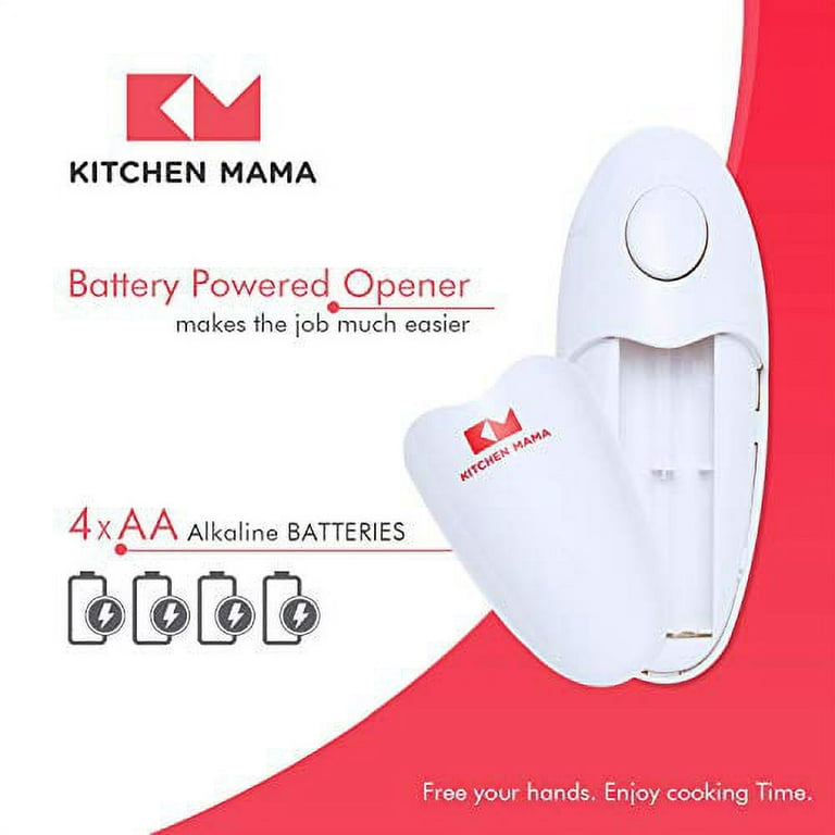 Kitchen Mama One-Touch Electric Can Opener: Auto-Stop, Press and Forget |  Battery Operated, Hands-Free and Portable, Smooth-Edge Cut Perfect for