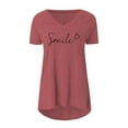thumbnail image 4 of WEIYLL T-Shirts pour Femmes Grande Taille à Imprimé de Lettres Col en V Manches Courtes Longs T-Shirts Rouge Melon D\'eau Tailles m, 4 of 5