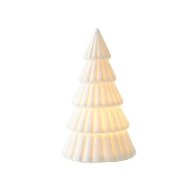 Ceramic Christmas Decorations - Mini Santa Claus & Bell Figurines,Ceramic Christmas Village Houses,LED Lighted Porcelain White Small House and Xmas Tree Tabletop Figurines,Light Up Xmas Decorations