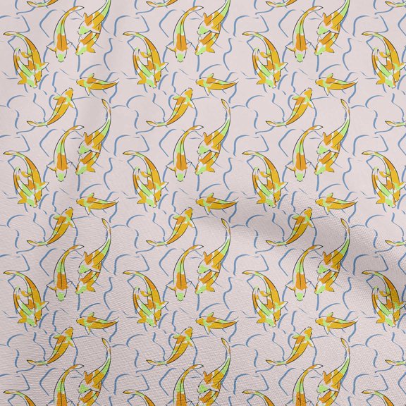 oneOonePolyesterSpandexLightPeachFabricAsianJapaneseKoiFishSewingCraftProjectsFabricPrintsByYard56InchWide