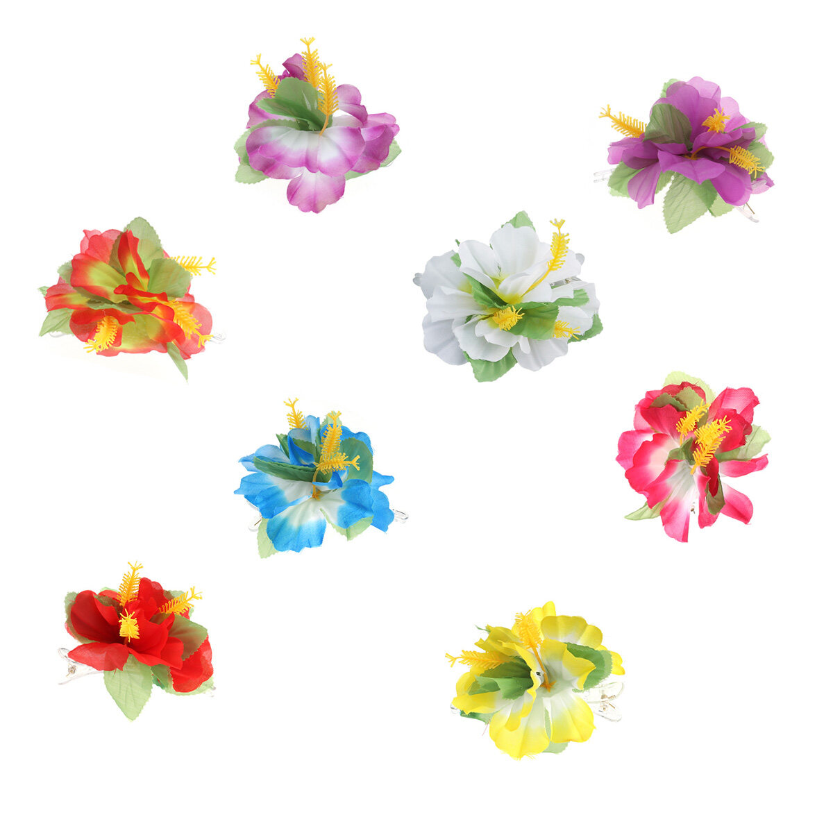 8Pcs Hawaiian Flowers Hair Clips Bridal Barrette Tropical Beach