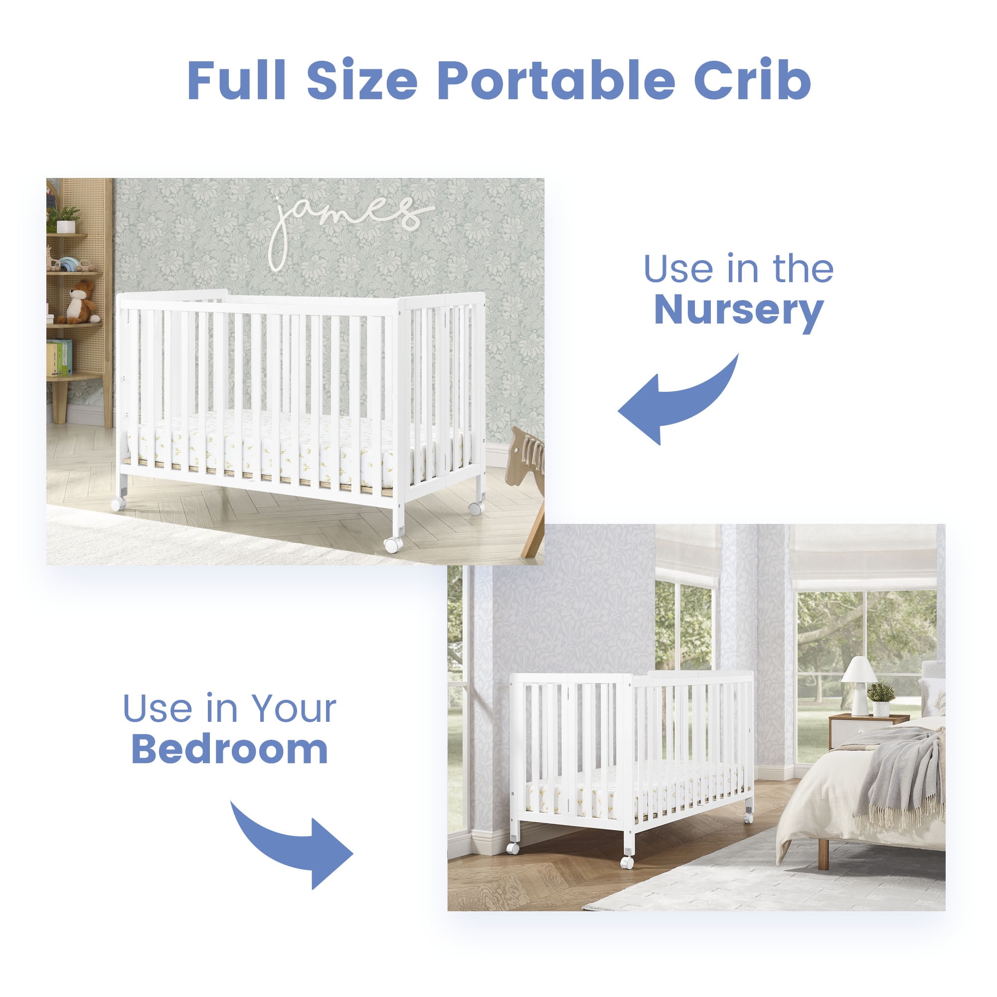 Simmons Kids Aria Full Size Portable Folding Crib - Greenguard Gold Certified, Bianca White