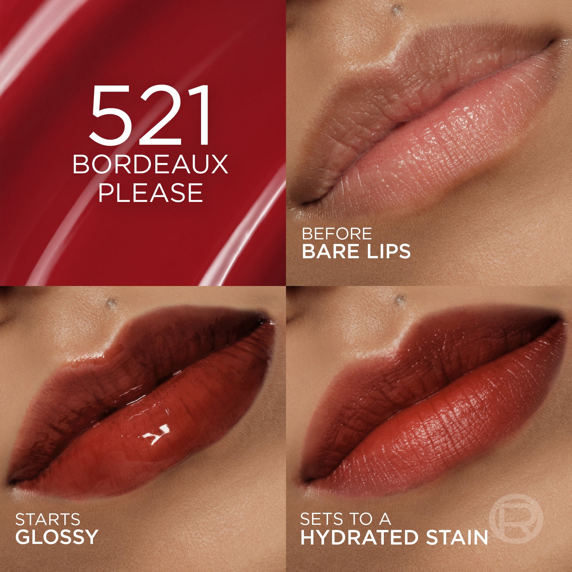 L'Oreal Paris Hyaluron Tint Lip Stain, 521 Bordeaux Please, 0.16 fl oz