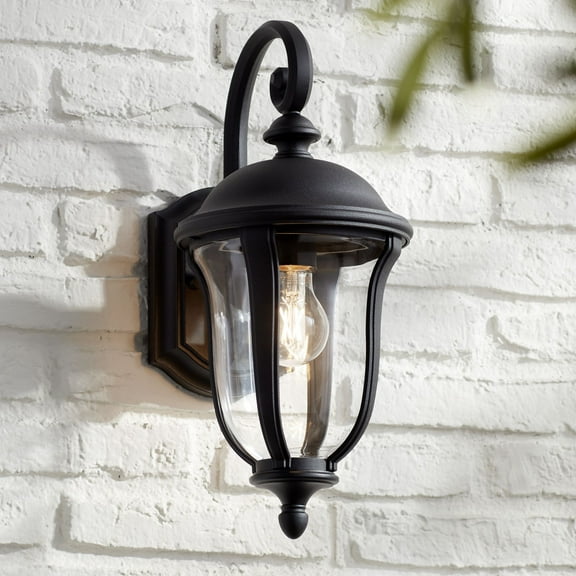 John Timberland Traditional Outdoor Wall Light Fixture Black 16 3/4" Clear Glass Downbridge for Exterior House Porch Patio Deck