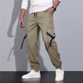 thumbnail image 2 of GuangCheng Men's Cargo Pants,Elastic Waist,Joggers,Drawstring,Multi Pocket,Casual,Workwear,Hiking Trousers,Khaki,Size 2XL, 2 of 3