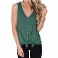 thumbnail image 2 of Chaleco Con Cuello En V Sin Mangas Con Lazo Al Frente Camiseta Mujer Verano Botón Top, Verde, L seitruly AP002390-03, 2 of 7