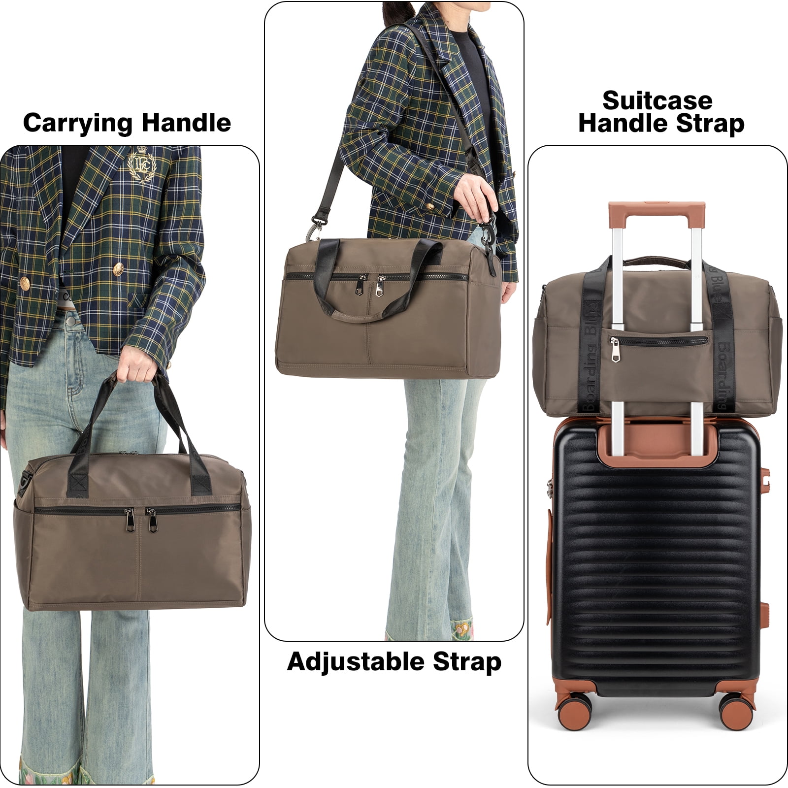 For United Airline 17x10x9 Inches Personal Item Underseat Travel duffle bag, ports Tote Gym Bag,Shoulder Weekender Overnight Bag (Beige)