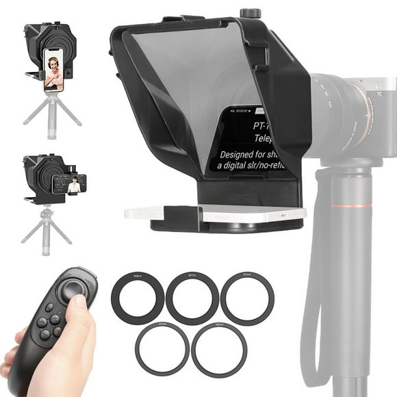 Ulanzi PT-15 Smartphone DSLR Camera Universal Teleprompter Prompter with Phone Holder Remote Control 5pcs Lens Adapter Rings for Video Recording Live Streaming Interview Presentation Stage Speech