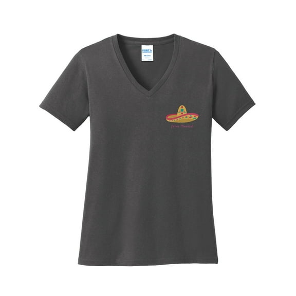 Oversized Viva Mexico Sombrero Core Cotton V-Neck Graphic Shirt - Charcoal XL