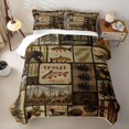 thumbnail image 2 of Erosebridal Brown Patchwork Wildlife Quilt Full for Boys Men, Forest Animal Pike Fish Full Bedspread Sets, 3 Pieces, 2 of 7