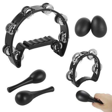 6PCS Tambourine Set, Half Moon Tambourine Metal Jingles, Tambourine with Maracas Egg Shakers for Adults Youth, Handheld Percussion Musical Instruments for Beginners, Parties, Music Classes