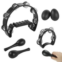 6PCS Tambourine Set, Half Moon Tambourine Metal Jingles, Tambourine with Maracas Egg Shakers for Adults Youth, Handheld Percussion Musical Instruments for Beginners, Parties, Music Classes