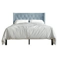 thumbnail image 2 of Castle Place Button Tufted Wingback Velvet Upholstered Bed, Light Blue, Twin, 2 of 9