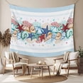thumbnail image 2 of Sky Blue Ocean Starfish Tapestry for Bedroom Wall Hanging Tapestry, Summer Coastal Coral Conch Ceiling Backdrop Tapestries Poster Blanket Wall Decor for Teens Room Living Room Dorm 39" x 59", 2 of 8