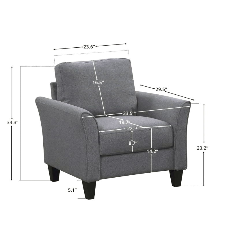 Kepooman Upholstered Accent Arm Chair, Single Sofa with Rolled Arm - Grey Kepooman Upholstered Accent Arm Chair, Single Sofa with Rolled Arm - Grey