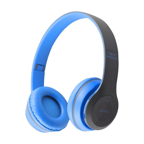 GJX Foldable Bluetooth Headphones for Kids, Blue Wireless Earphones with MP3 Card Slot & AUX, Noise Reduction, 4-6H Playtime