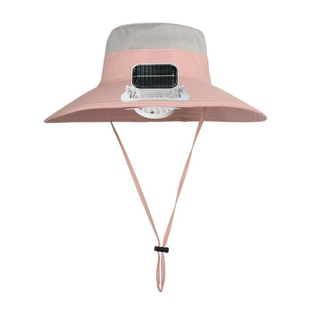 Sombrero de protección solar para niños con ventilador solar Sombrero de viaje de verano Multipropiors Brime ancho Rosa