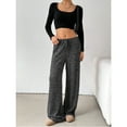 thumbnail image 6 of jinghuiyue Women Wide Leg Pants Striped Elastic Low Waisted Pants Casual Knit Loungewear with Drawstring M, 6 of 6