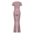 thumbnail image 4 of Idoravan Women Sets Clothing Fashion Casual Suit Female Solid Color High Elastic Body Sculpting Short-sleeve Pinstripe Wide-leg Pants Two-piece Set, 4 of 4