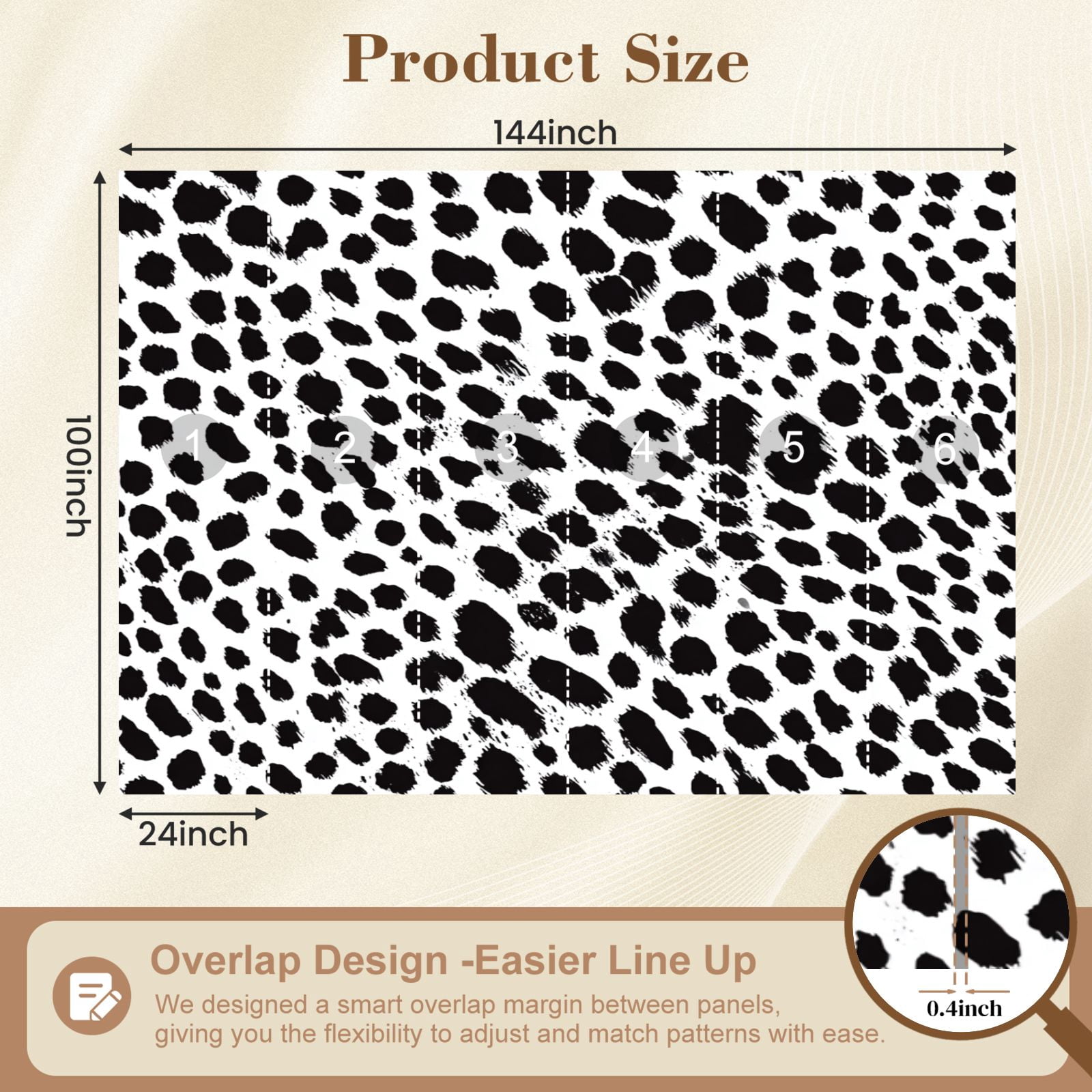 Wall Mural Peel and Stick Seamless dalmatian fur animal print Self-Adhesive Wallpaper Removable Wall Decal Wall Sticker Home Decor for Living Room Bedroom 100"x144"