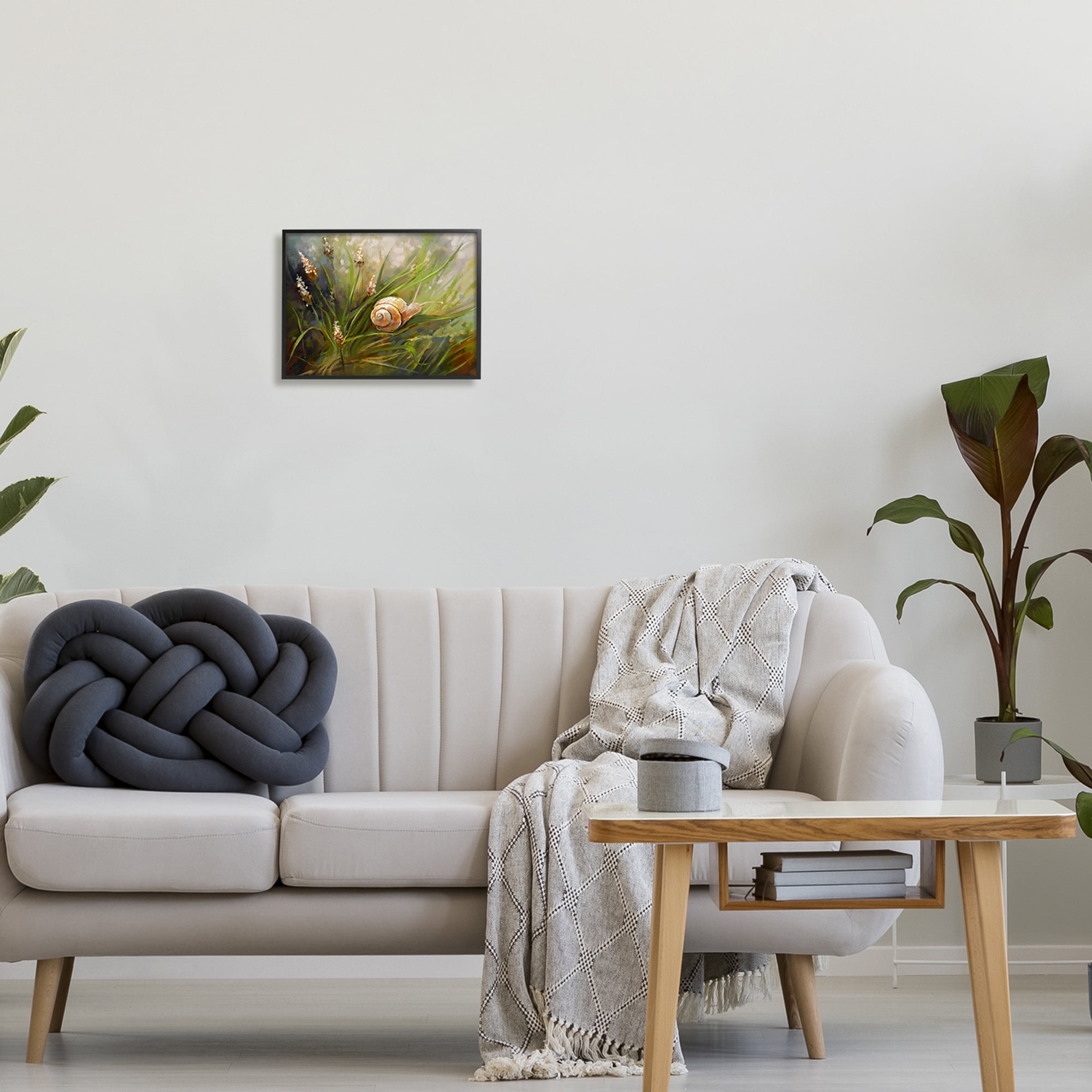Stupell Industries Snail on Greenery Painting Animals & Insects Painting Black Framed Art Print Wall Art, 14 x 11