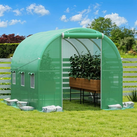 Uforic 6.6x10FT Green PE Mesh Greenhouse, Galvanized Frame, Mesh Door & Windows, Easy Setup, for Flowers & Vegetables.