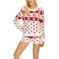 thumbnail image 4 of Franhais Women's Christmas Lounge Set Long Sleeve Crewneck Tops Heart Elk Snowflake Print Shorts Sleepwear Sets, 4 of 9