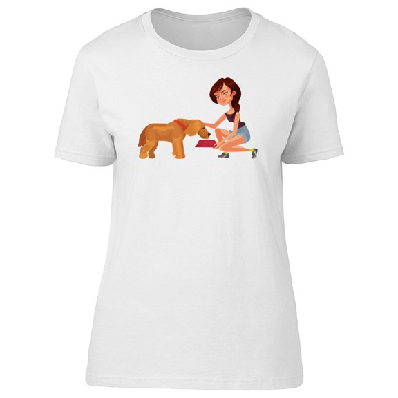 Cute Girl Feeding Her Dog Tee Women's -Image by Shutterstock
