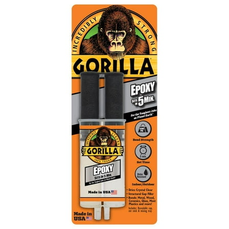 Gorilla 4200102 Two-Part Epoxy Glue, 0.85 Oz, Dries Clear, Set In 5-Minute, Each