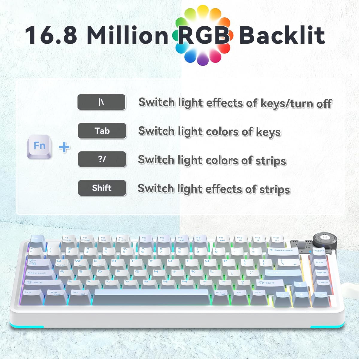 Aula AU75 Wireless Mechanical Keyboard, Hot Swap Gasket Gaming Keyboard with Knob, 4000mAh, 75% Five-Layer Padding PBT Keycaps, Blue