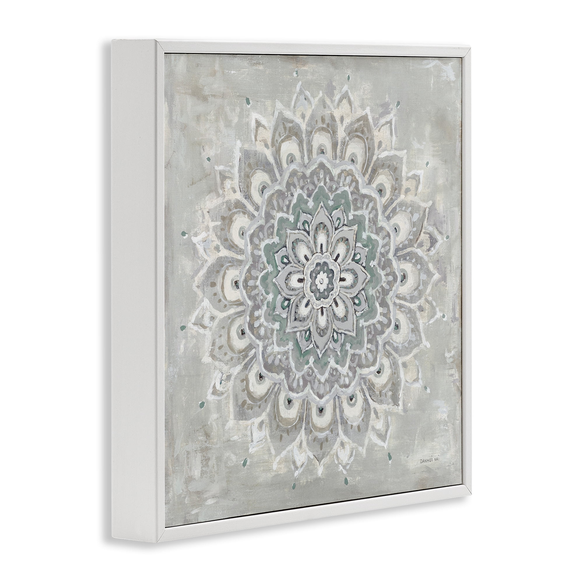 Stupell Industries Gentle Mandala Flower Abstract Painting White Framed Art Print Wall Art, 17 x 17