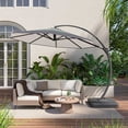 thumbnail image 2 of KAMEROUT Outdoor Patio Umbrella with Base, 11 FT Deluxe Curvy Cantilever Heavy Duty Offset Hanging Umbrella with 360° Rotation for Market, Pool, Garden, Backyard, Gradient Green, 2 of 8