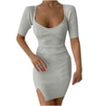 thumbnail image 1 of Bigersell Robes de Plage pour Invitées de Mariage pour Femmes à Manches Courtes Femmes Été Décontracté Col Rond Uni Robe Mini à Manches Courtes Robes de Demoiselle d'Honneur Robe Chemise pour Femmes Robes, Style 22344, Gris m, 1 of 8