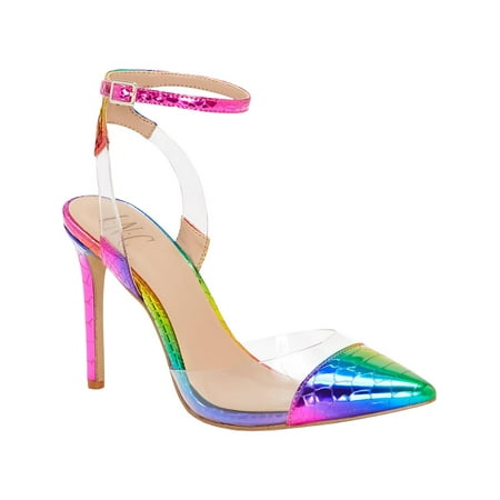 

INC Womens Pink Rainbow Snake Translucent Strap Details Cushioned Adjustable Strap Kaija Pointed Toe Stiletto Buckle Dress Pumps 7 M
