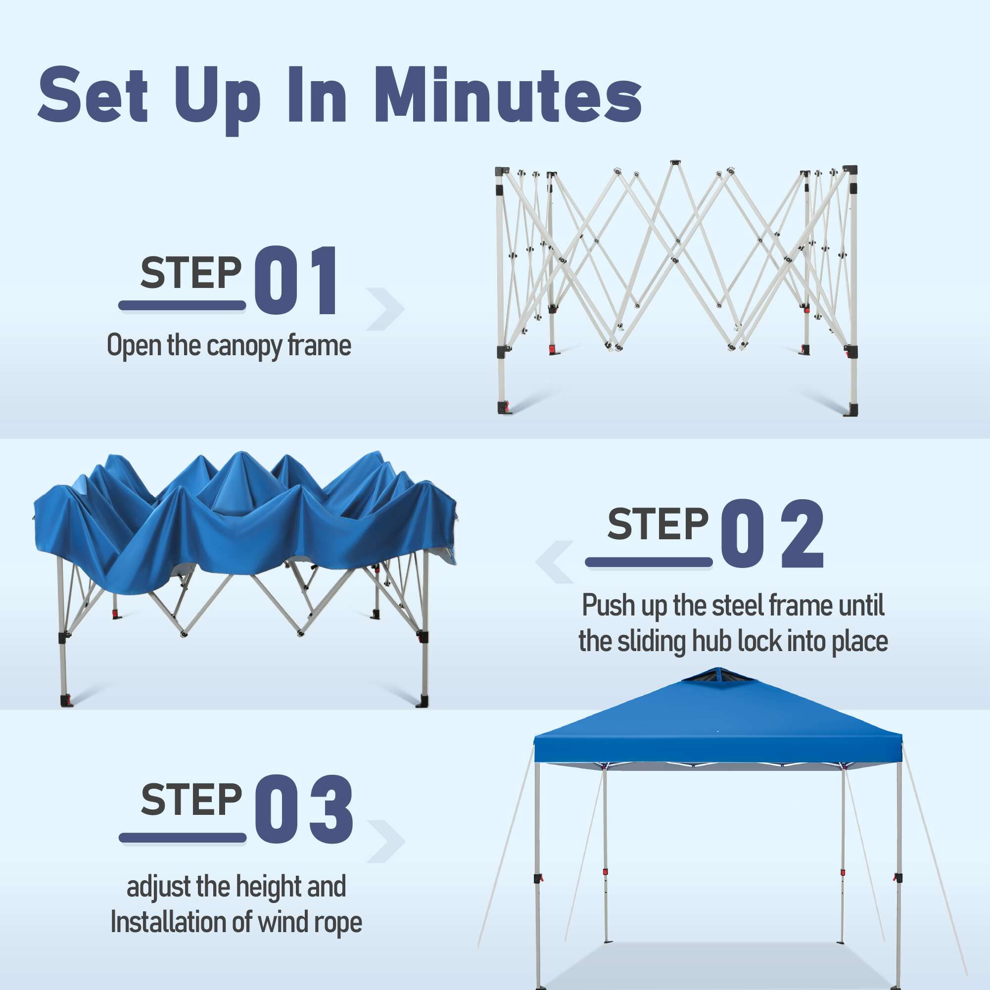 SUMMIT LIVING 10 x 10 ft Pop-up Canopy Tent Straight Legs Instant Canopy for Outside with Wheeled Bag - Blue