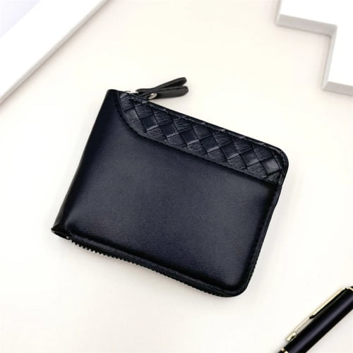 Leather Men’s Wallet Luxury Mens Purse Male Zipper Card Holders with Coin Pocket Rfid Wallets Gifts for Men Money Bag - Black