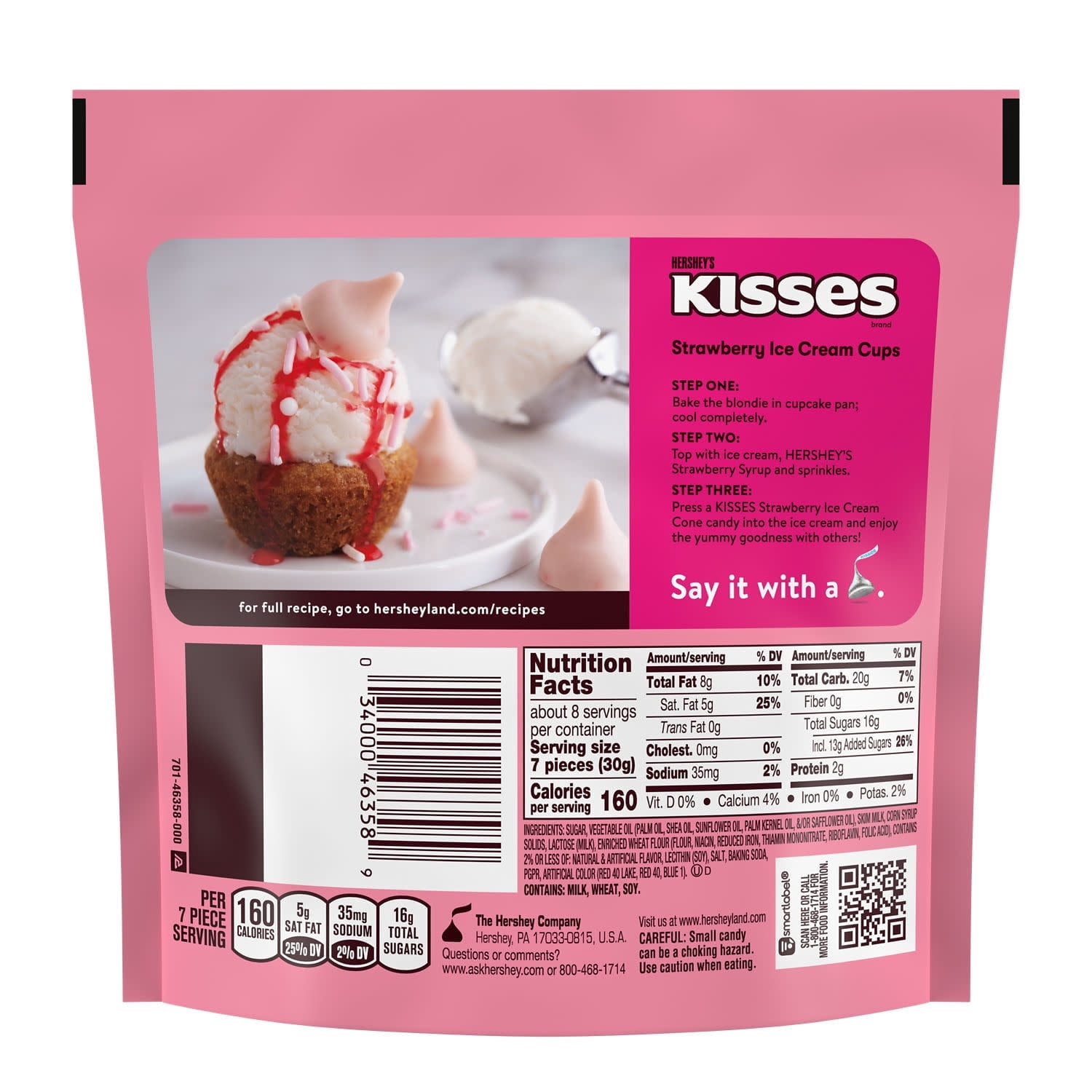HERSHEY'S KISSES Strawberry Ice Cream Cone Flavored Candy Share Pack, 8.2 OZ