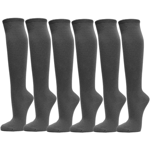 Couver Casual Wear Cotton Knee High Referee Socks, Charcoal, Youth Medium, 6 Pairs