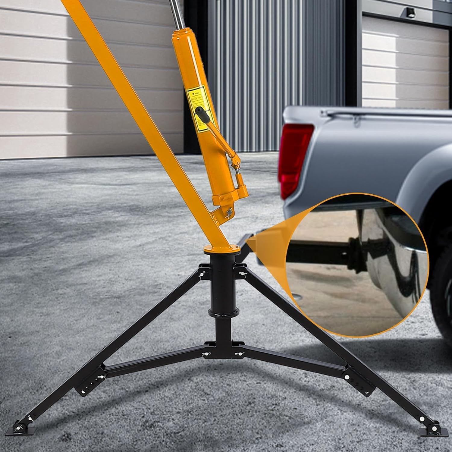 Hydraulic Pickup Truck Crane 1000 Lbs Capacity, 360°Swivel, Hitch Mounted Crane with 3 Adjustable Capacities of 500 Lbs, 750 Lbs and 1000 Lbs for Lifting Goods in Construction, Yellow