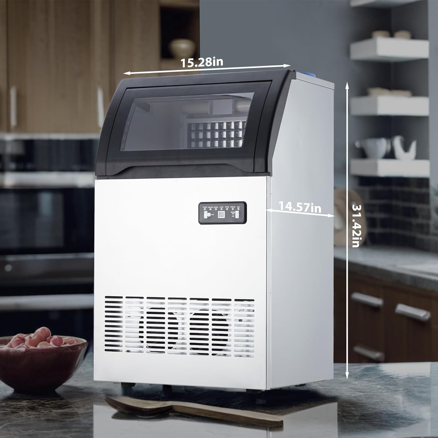 Accreate Commercial Ice Maker Machine - 120lbs/24H, 33 lbs Storage Basket, Self-Cleaning, for Office Restaurant Bar