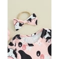 thumbnail image 5 of Suealasg Western Baby Girl Outfits Clothes Short Sleeve Cow Print Romper + Ruffled Shorts + Headband Set 3Pcs Summer Clothing for Newborn Girl, 5 of 9