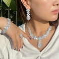 thumbnail image 4 of Sparkly CZ Leaf Drop Necklace Earrings Bracelet Ring White Gold Jewellery Set, 4 of 9