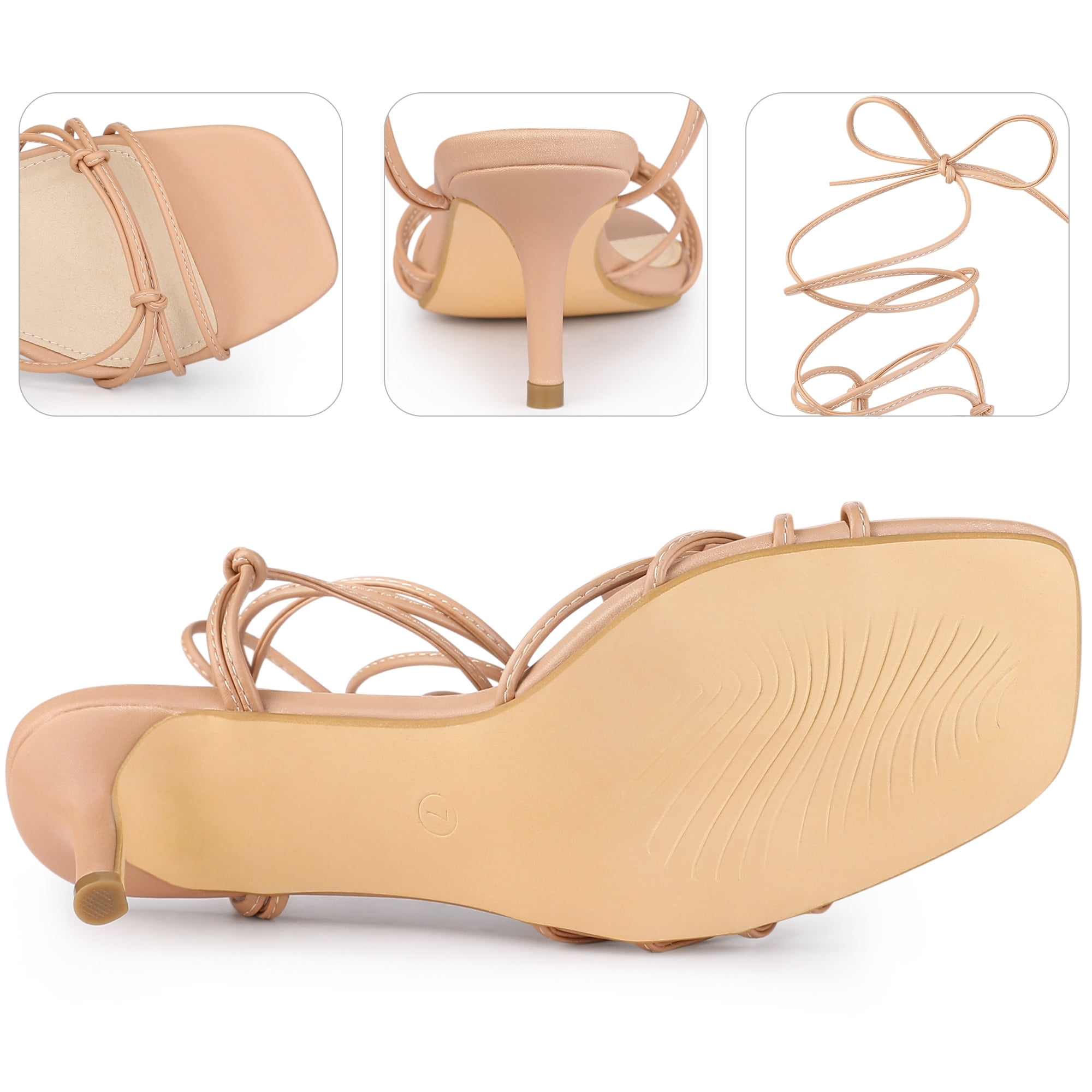 DARING DIVA Women's Knot Lace Strappy Square Toe Kitten Heel Sandals Nude 9