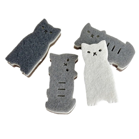 Pack of 4 Thickened Cats Shape Scouring Sponge Scrubber for Kitchen Cleaning Reusable Dishwashing Scouring Pad